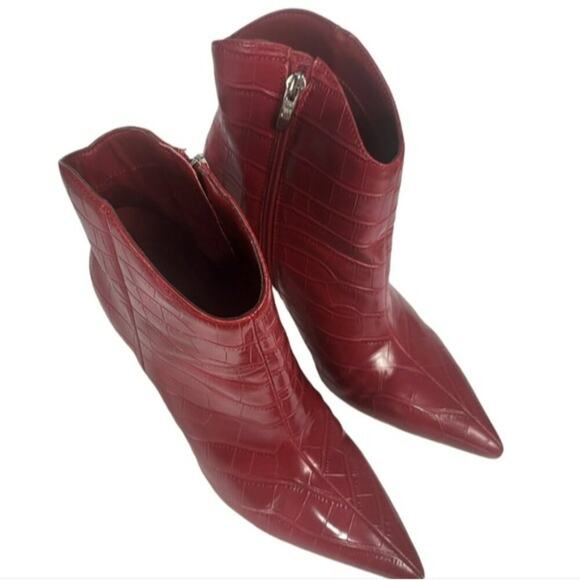 Marc Fisher Lezari Heeled Western Bootie Red Croco 8 - Picture 3 of 4